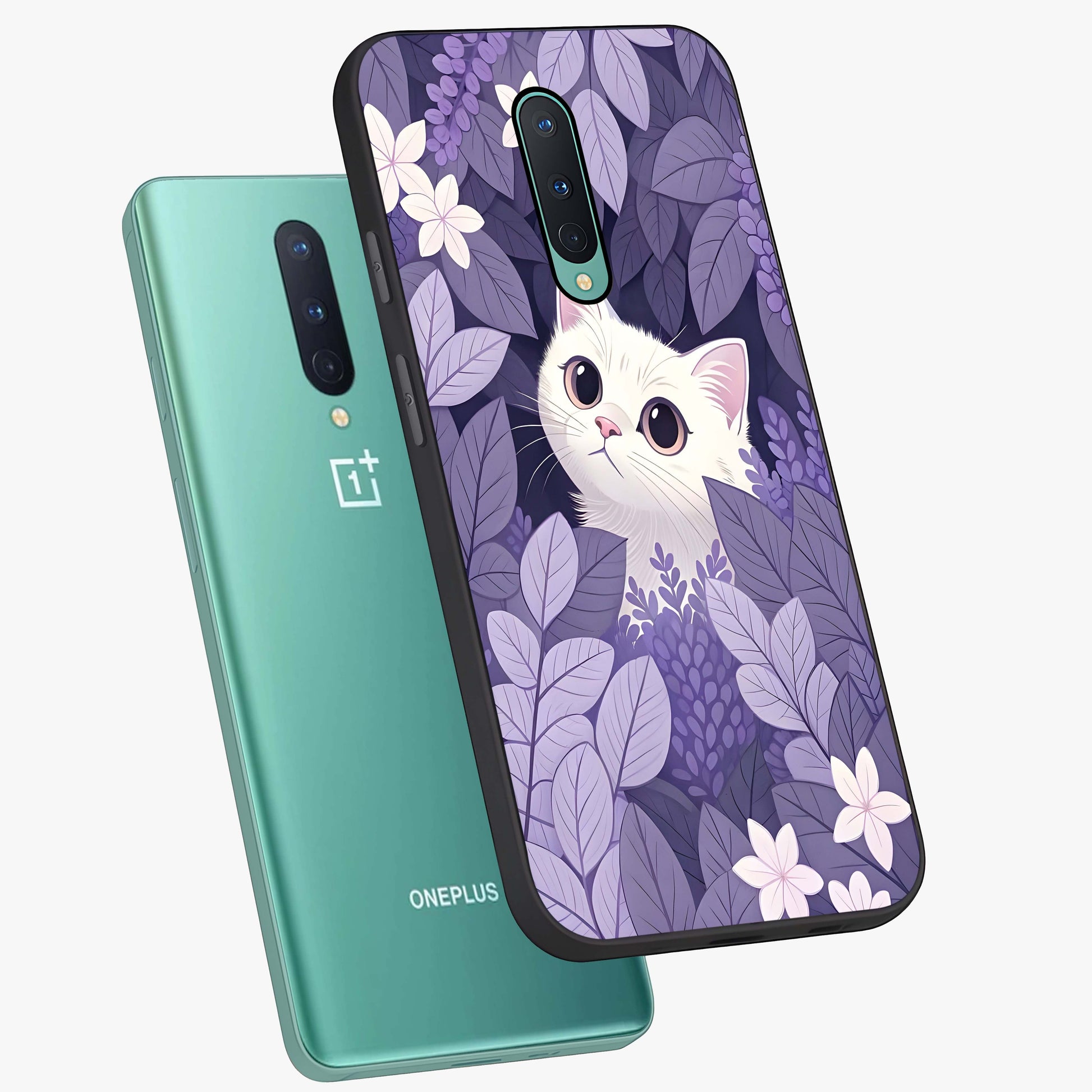 Lilac Hide Peek Cat Glass Case displayed in angled mockup highlighting playful feline illustration with lilac aesthetic design.
