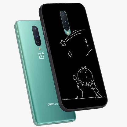 Line Art Girl With Shooting Stars Glass Case displayed in angled mockup highlighting elegant line art design with dreamy star aesthetic.