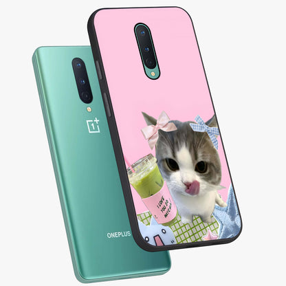 Love Matcha Cat Glass Case displayed in angled mockup highlighting playful feline illustration with cozy matcha aesthetic.