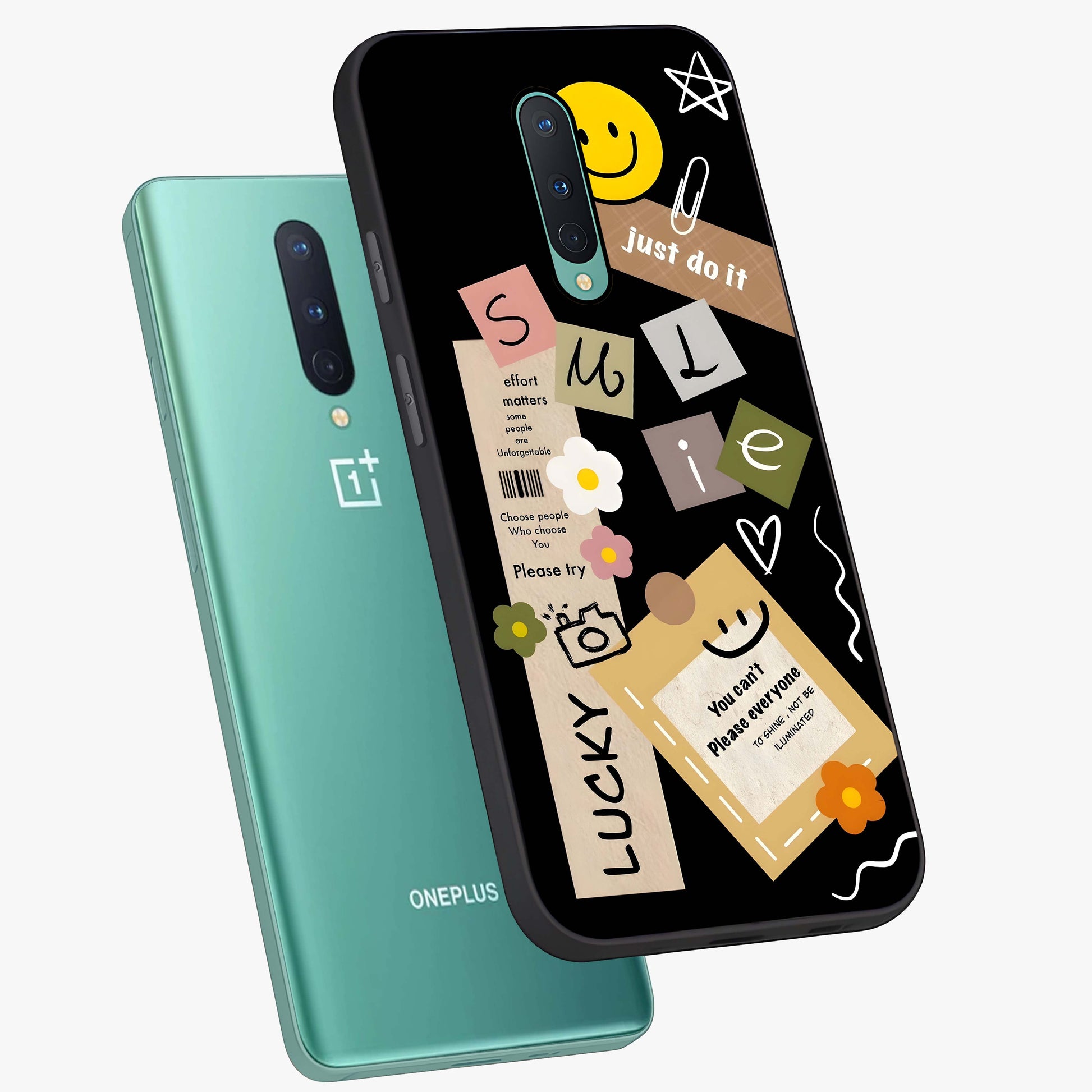 Lucky Aesthetic Collage Glass Case displayed in angled mockup highlighting stylish collage pattern with modern aesthetic vibe.