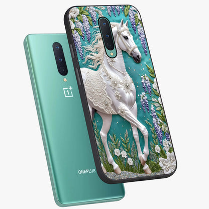 Majestic Floral Stallion Glass Case displayed in angled mockup highlighting majestic stallion illustration with elegant floral aesthetic.