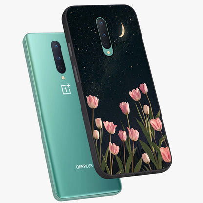 Midnight Tulip Whispers Vibe Glass Case displayed in angled mockup highlighting delicate tulip design with midnight floral aesthetic.