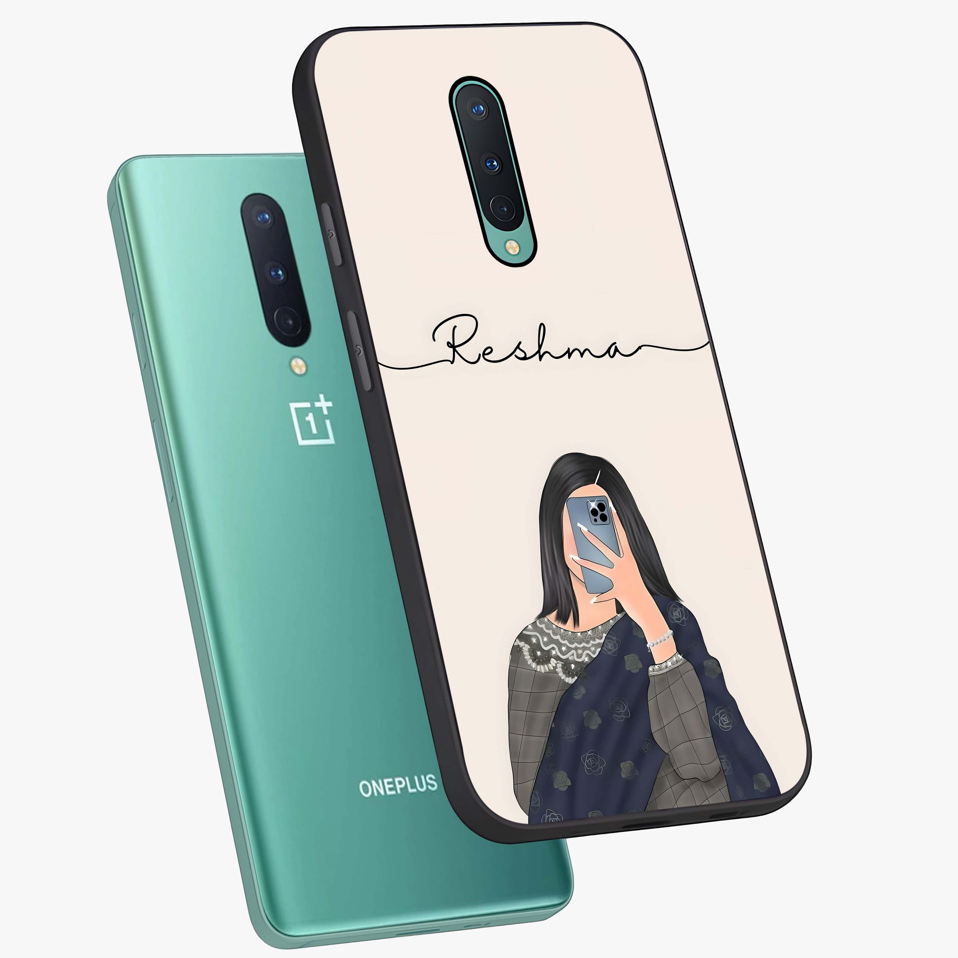 Mirror Mood Muse With Custom Name Glass Case displayed in angled mockup highlighting aesthetic mirror inspired design with custom name feature.