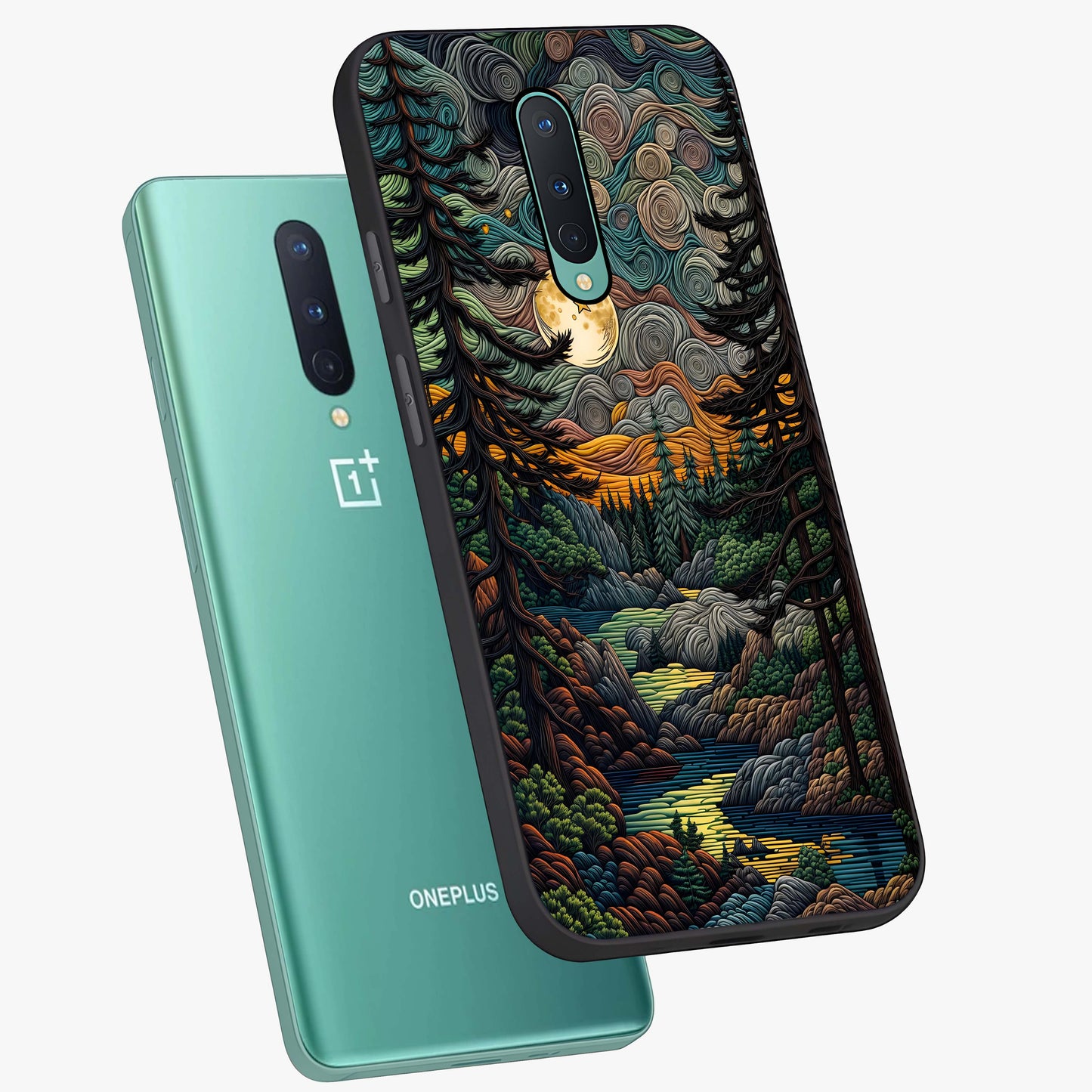 Moonlight Forest Dream Glass Case displayed in angled mockup highlighting dreamy forest design with glowing moon aesthetic.