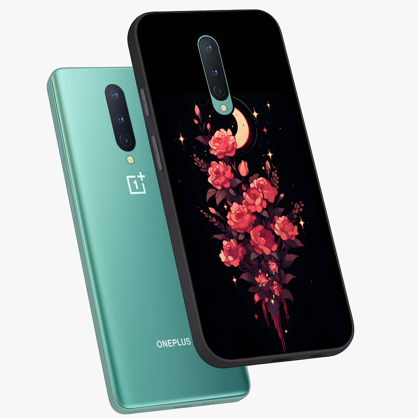 Moonlit Floral Elegance Glass Case displayed in angled mockup highlighting graceful flower design with soft moonlight aesthetic.