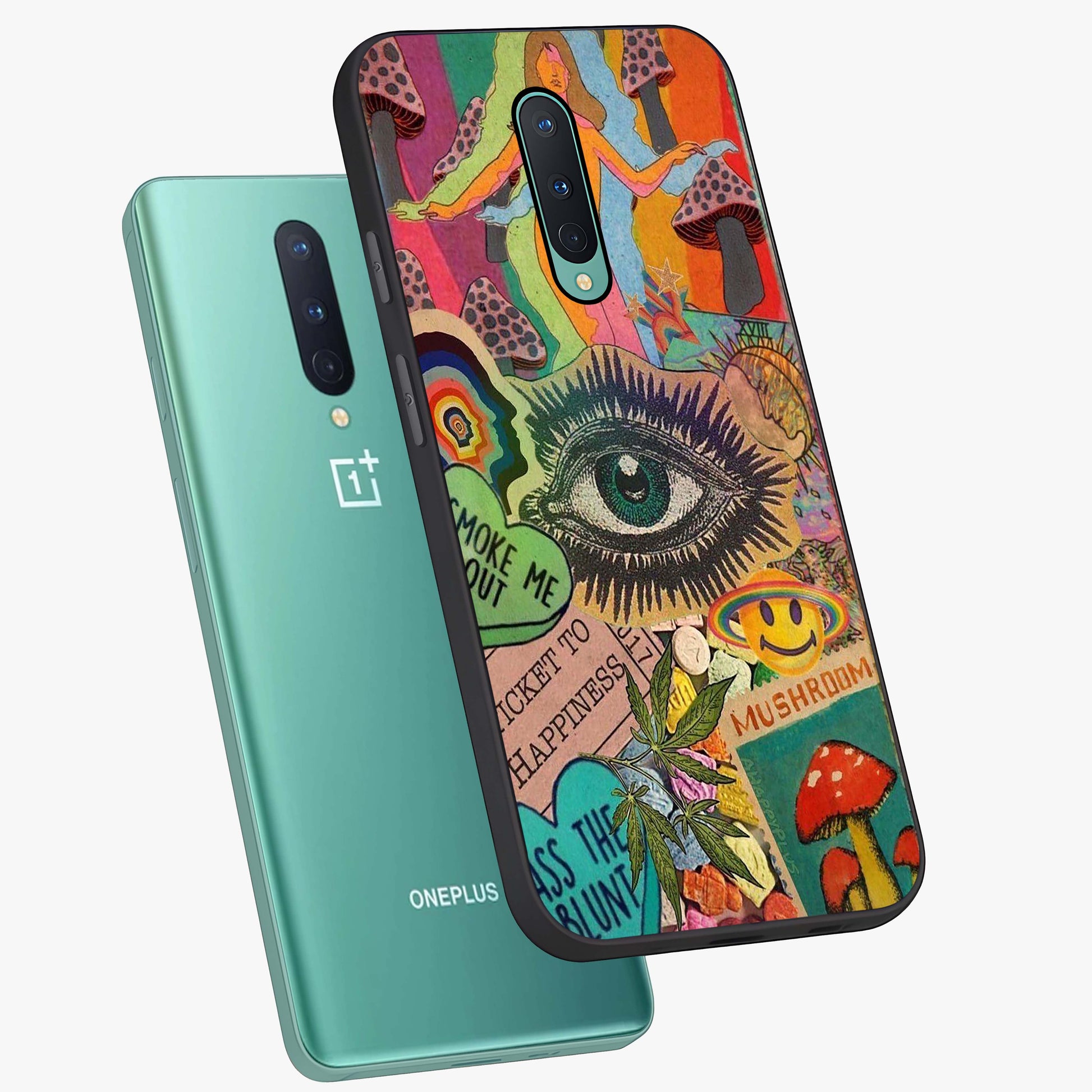 Mystic Eye Wonderland Glass Case displayed in angled mockup highlighting magical eye illustration with dreamy aesthetic.