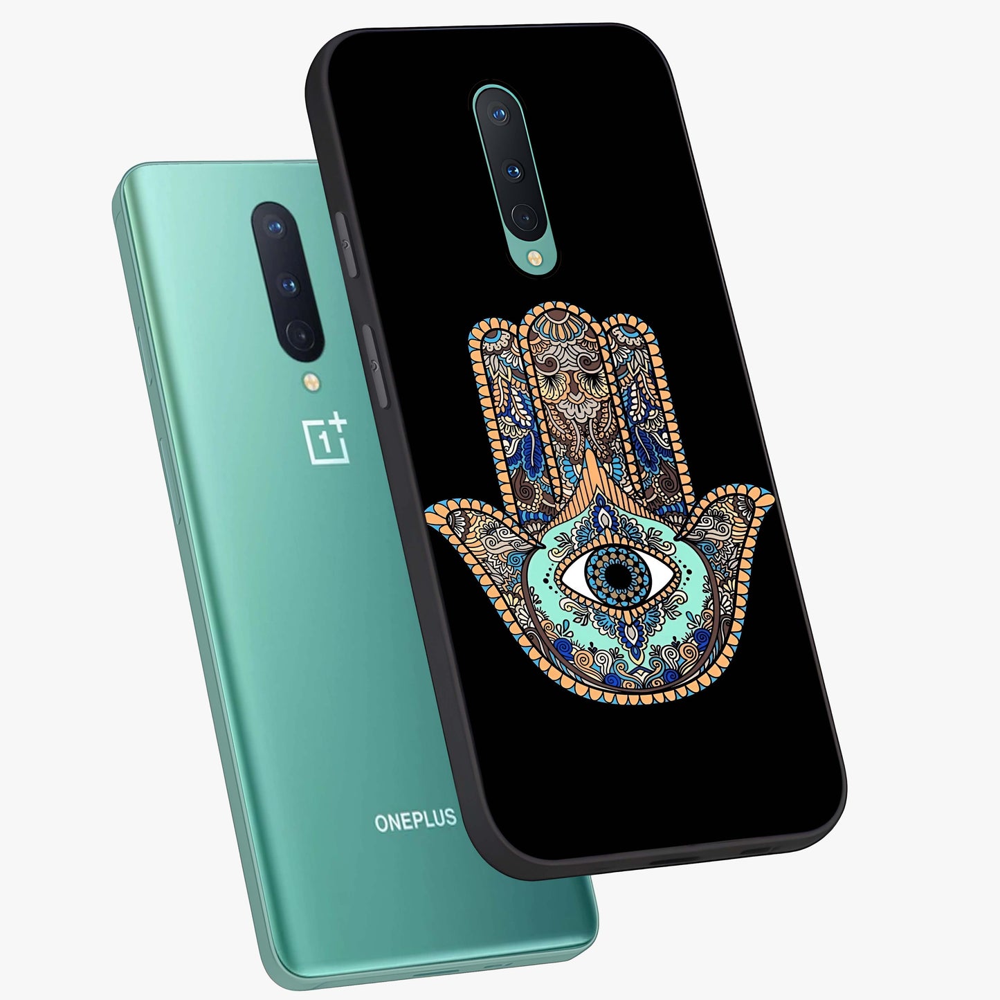Mystic Hamsa Eye Glass Case displayed in angled mockup highlighting spiritual hamsa symbol with mystical aesthetic style.