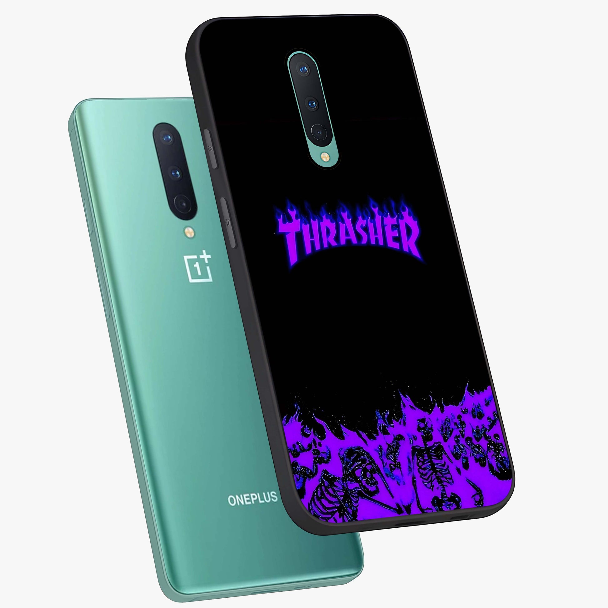 Neon Flame Riot Glass Case displayed in angled mockup highlighting glowing flame design with vibrant neon aesthetic.