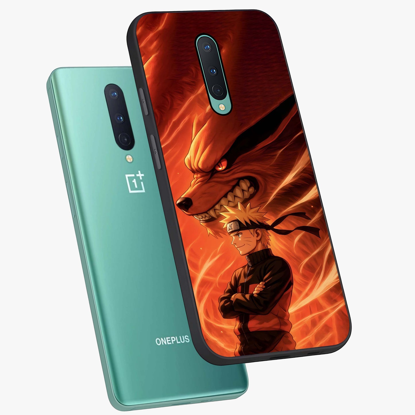 Nine Tails Legacy Glass Case displayed in angled mockup highlighting dynamic anime beast illustration with bold mystical aesthetic.