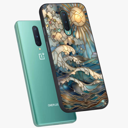 Oceanic Stained Printed Glass Case displayed in angled mockup highlighting colorful aquatic design with artistic aesthetic style.