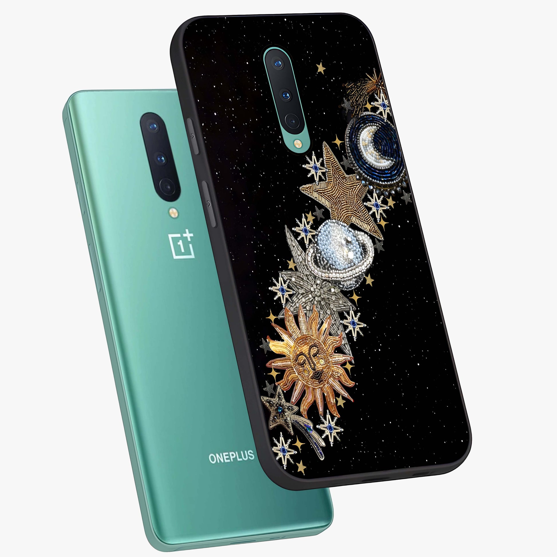 Pearls Universe Object Glass Case displayed in angled mockup highlighting celestial pearl design with dreamy aesthetic.