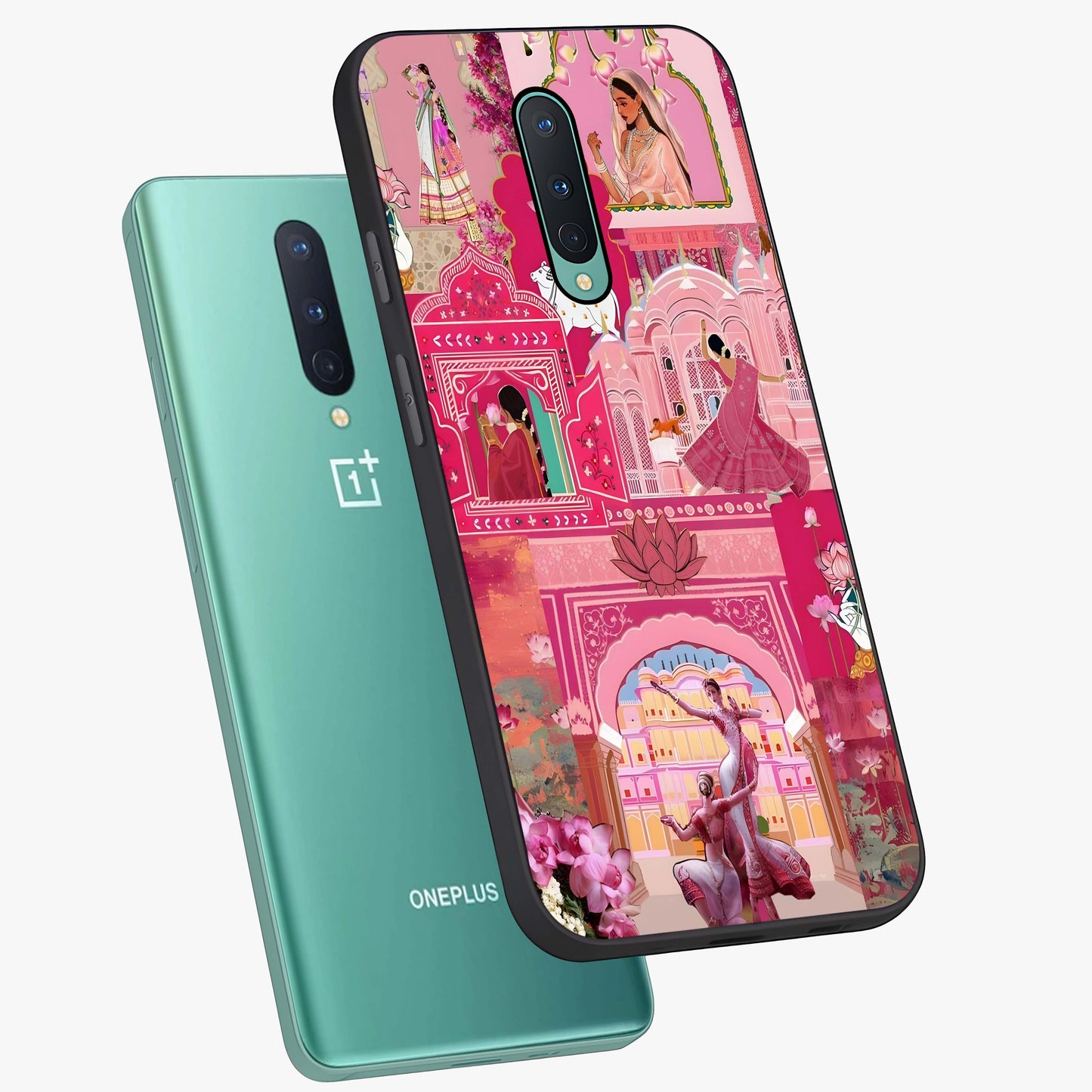 Pink Palace Muse Glass Case displayed in angled mockup highlighting dreamy palace illustration with soft pink aesthetic.