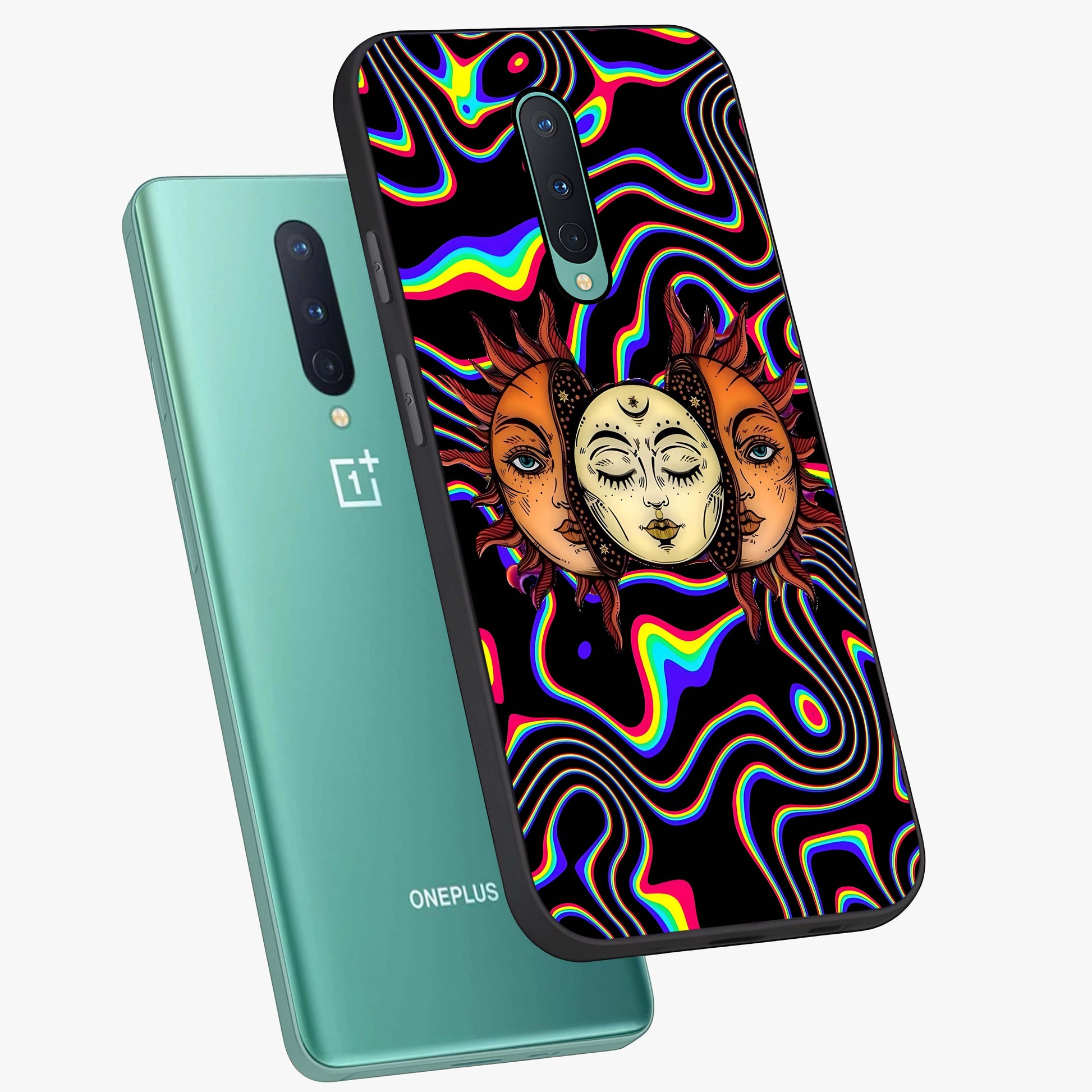 Psychedelic Sun Glass Case displayed in angled mockup highlighting vibrant abstract sun design with artistic aesthetic style.