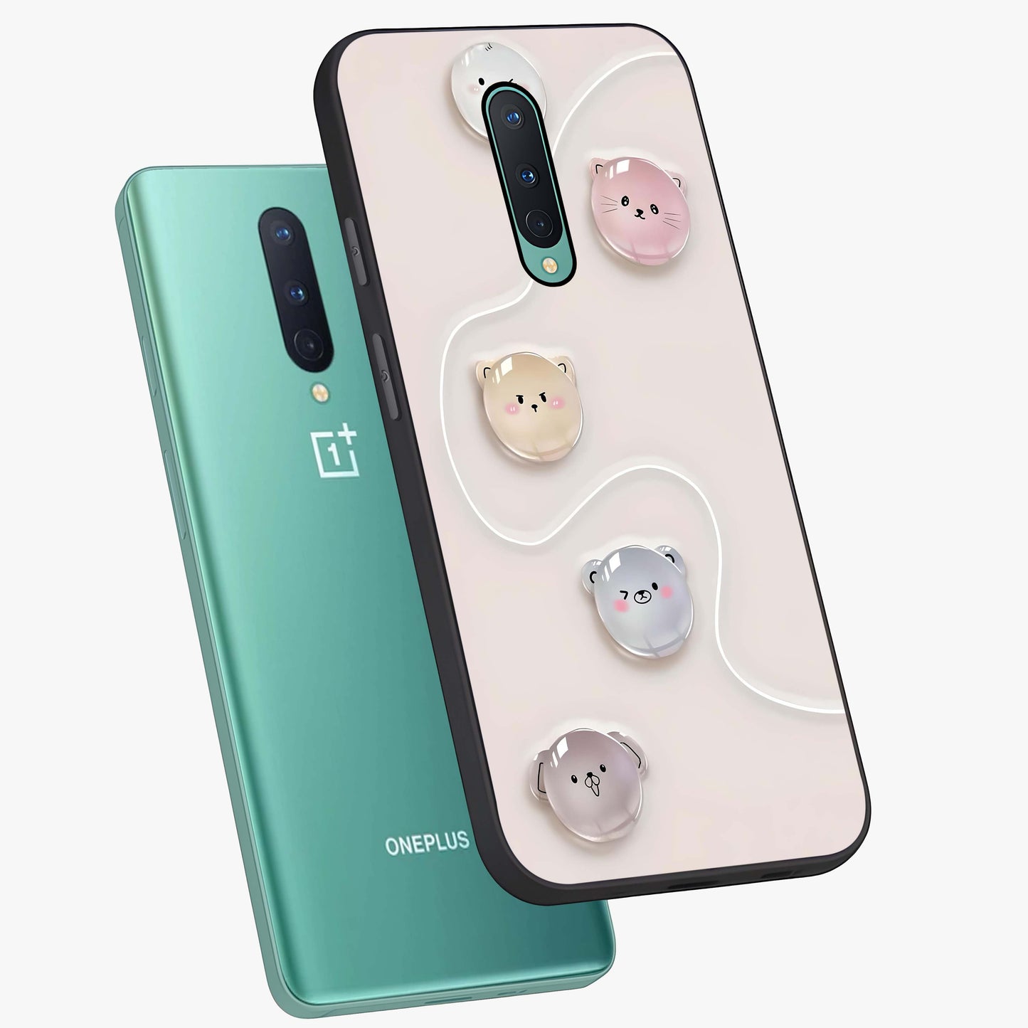 Puffy Face Parade Glass Case displayed in angled mockup highlighting playful cartoon face design with fun aesthetic.