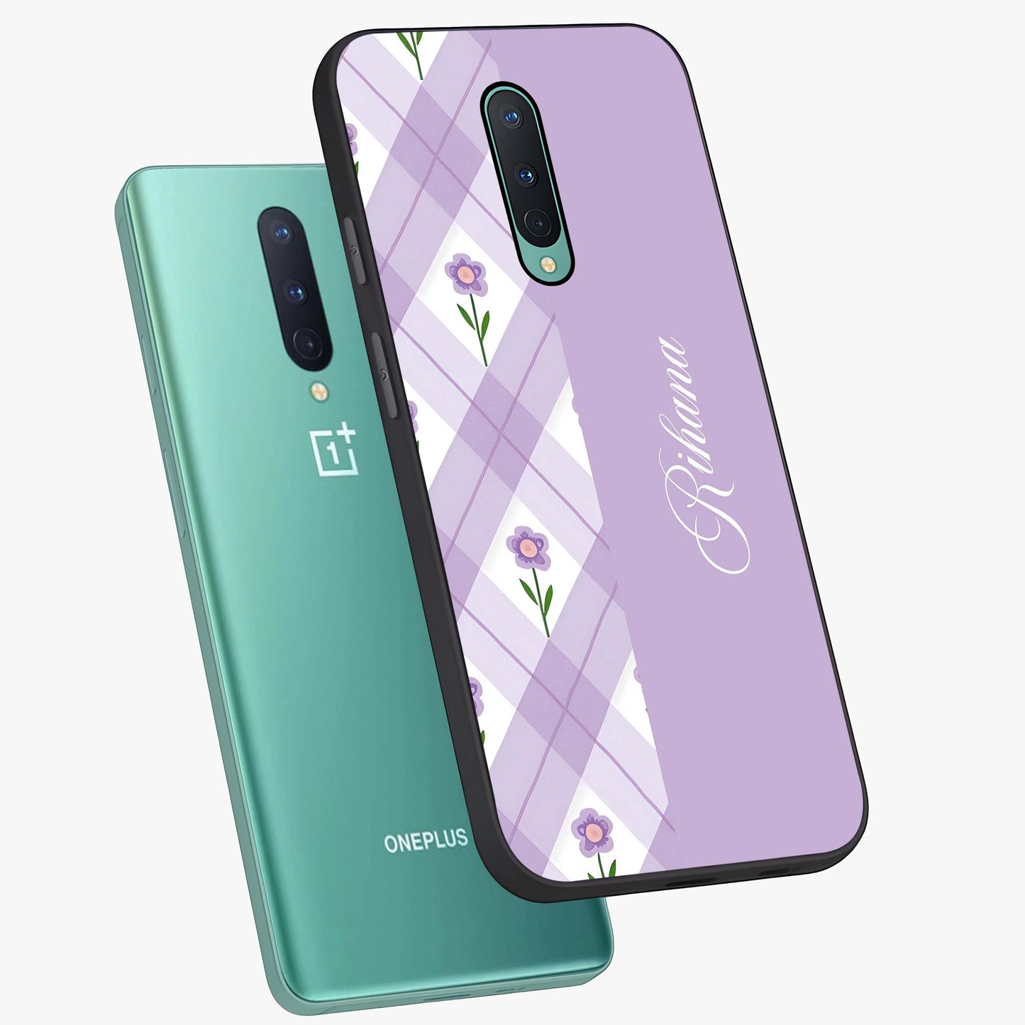 Purple Diamond Floral Glass Case displayed in angled mockup highlighting elegant purple flower design with decorative pattern.