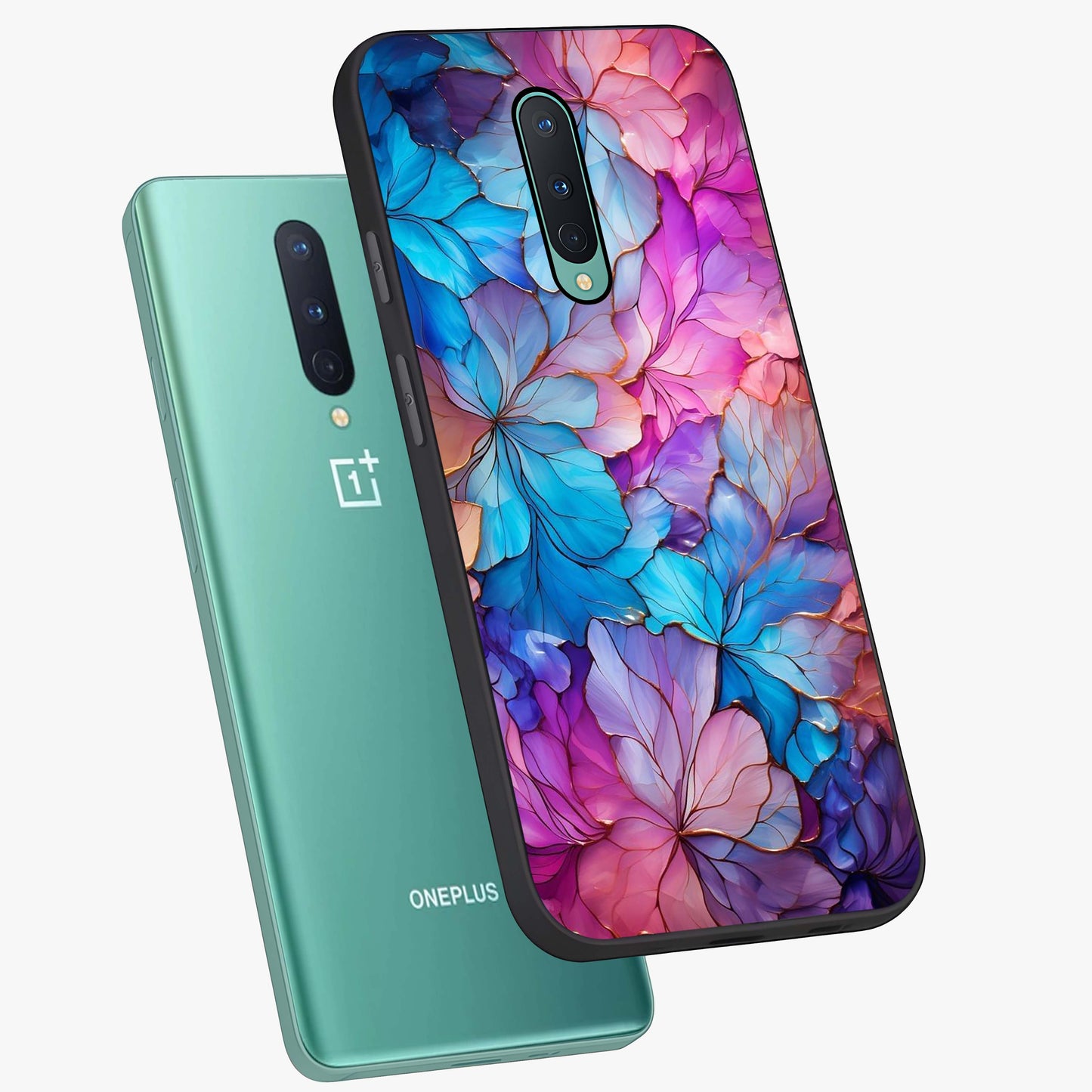 Radiant Floral Whirl Glass Case displayed in angled mockup highlighting vibrant flower pattern with dynamic artistic aesthetic.