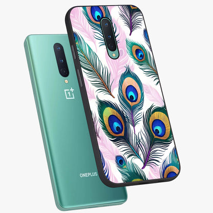 Royal Peacock Feathers Glass Case displayed in angled mockup highlighting vibrant feather pattern with regal aesthetic style.