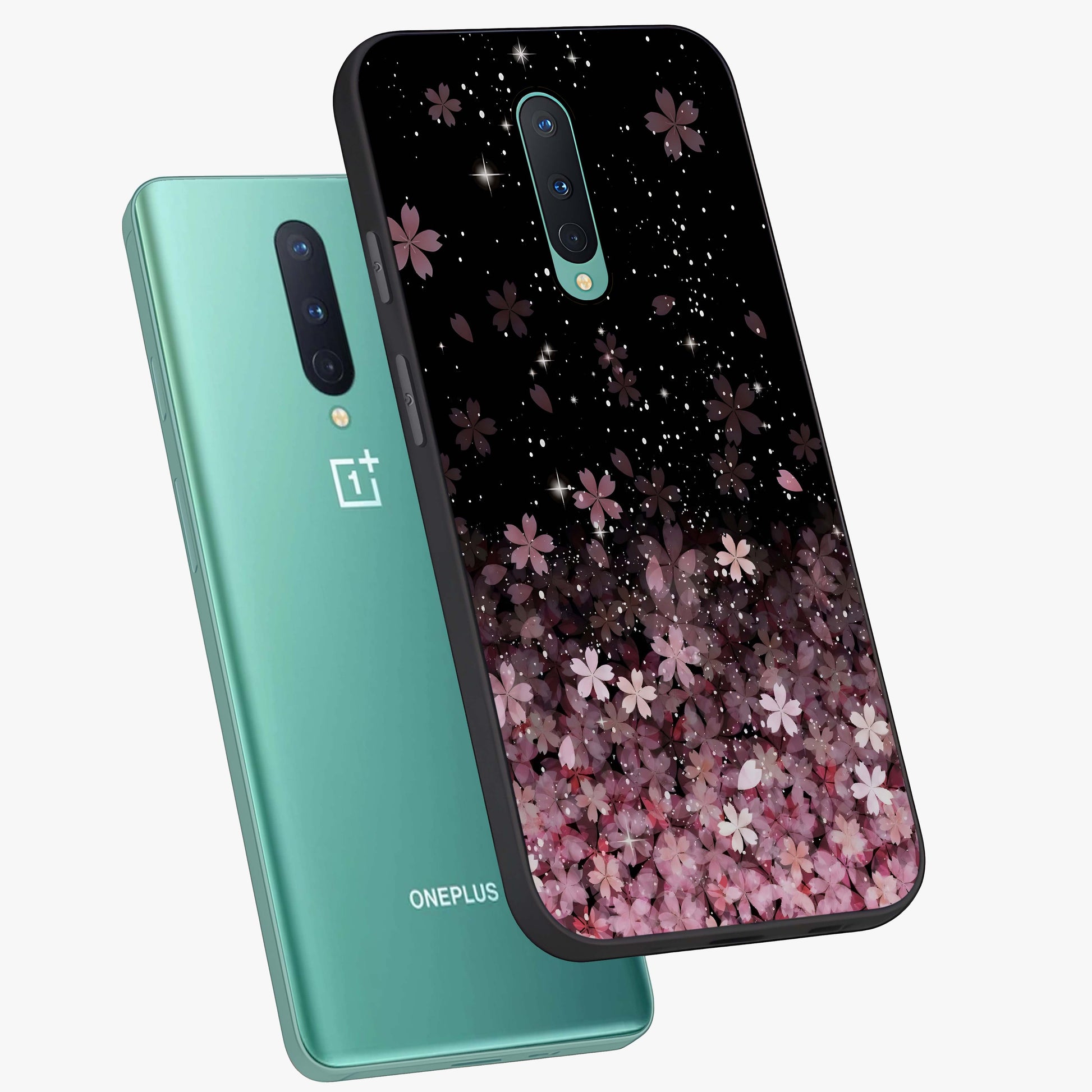 Small Starry Flowers Glass Case displayed in angled mockup highlighting tiny flower pattern with celestial aesthetic style.