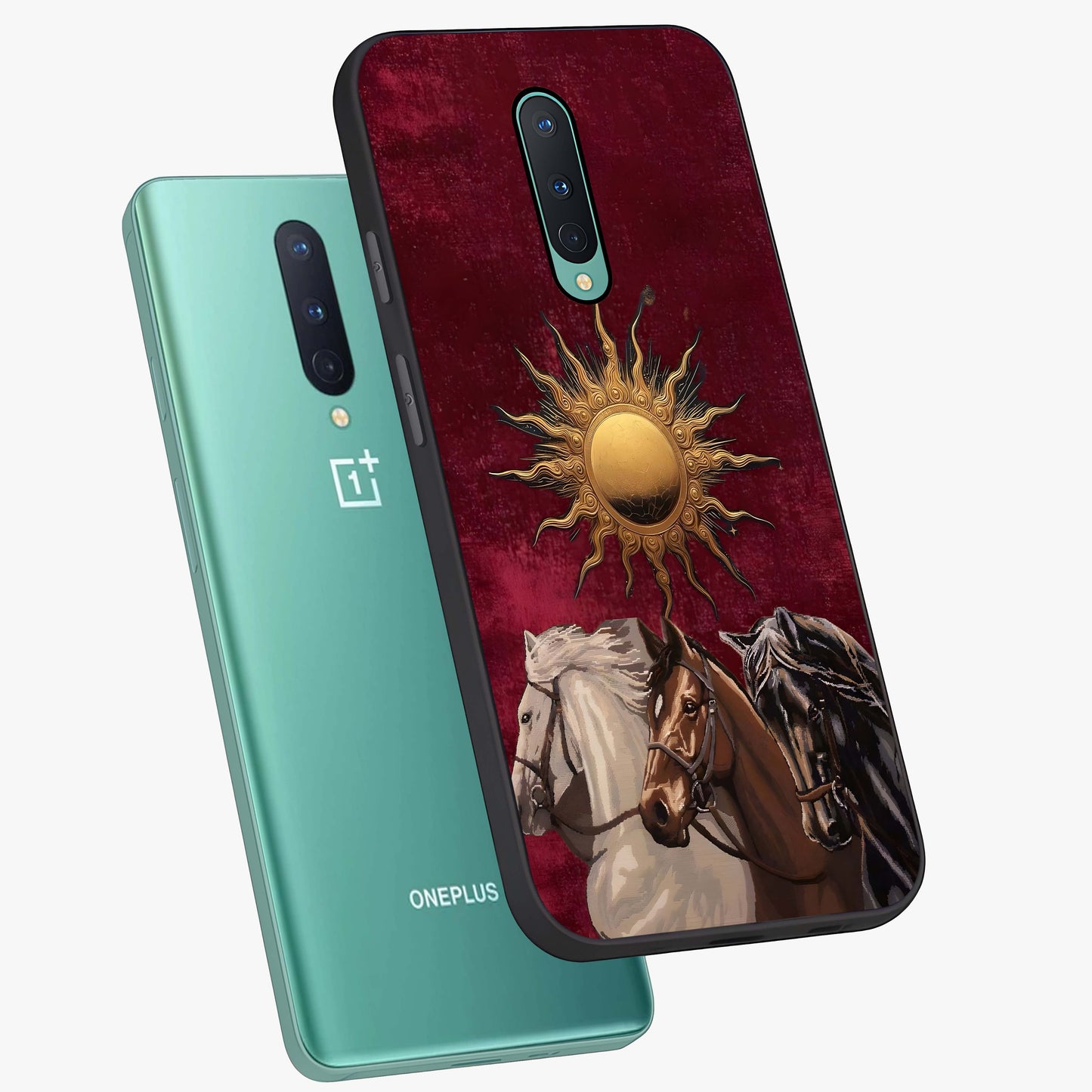 Solar Riders Glass Case displayed in angled mockup highlighting powerful rider illustration with radiant solar aesthetic.