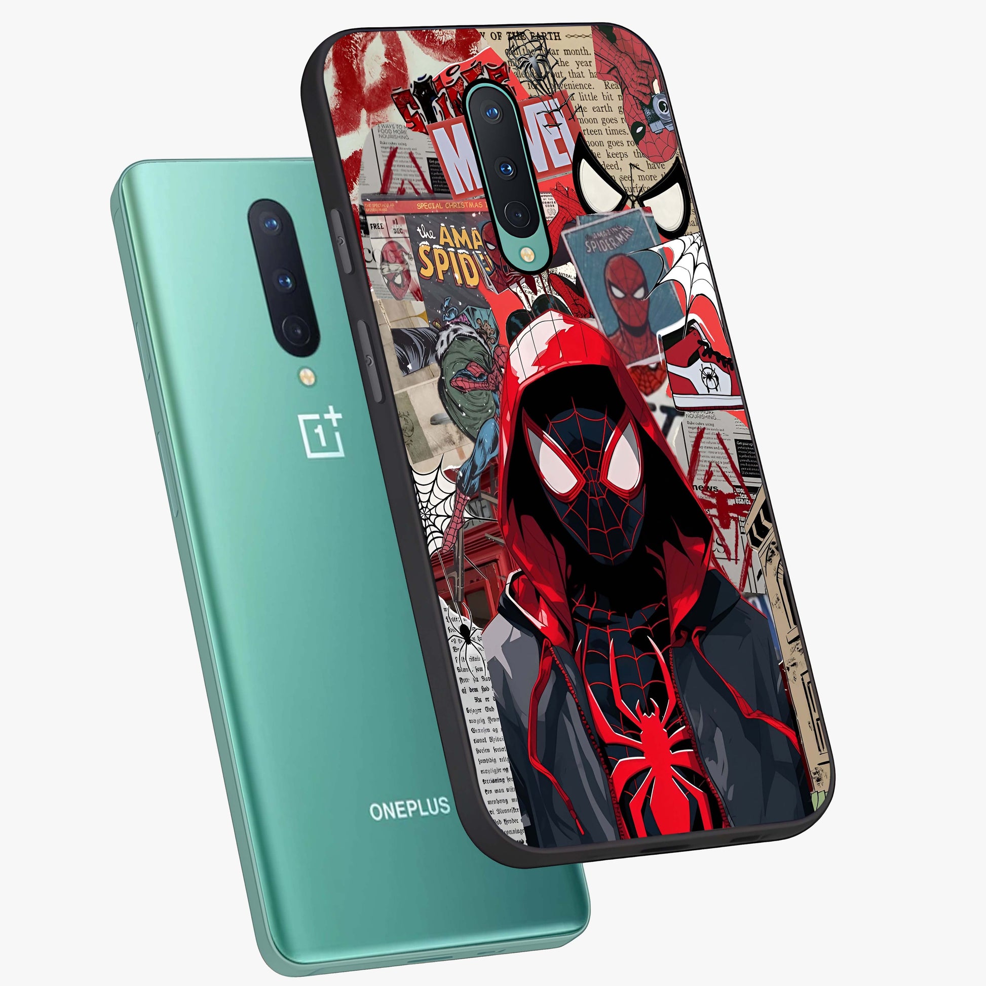 Spider Collage Street Glass Case displayed in angled mockup highlighting dynamic street style collage design with comic aesthetic.