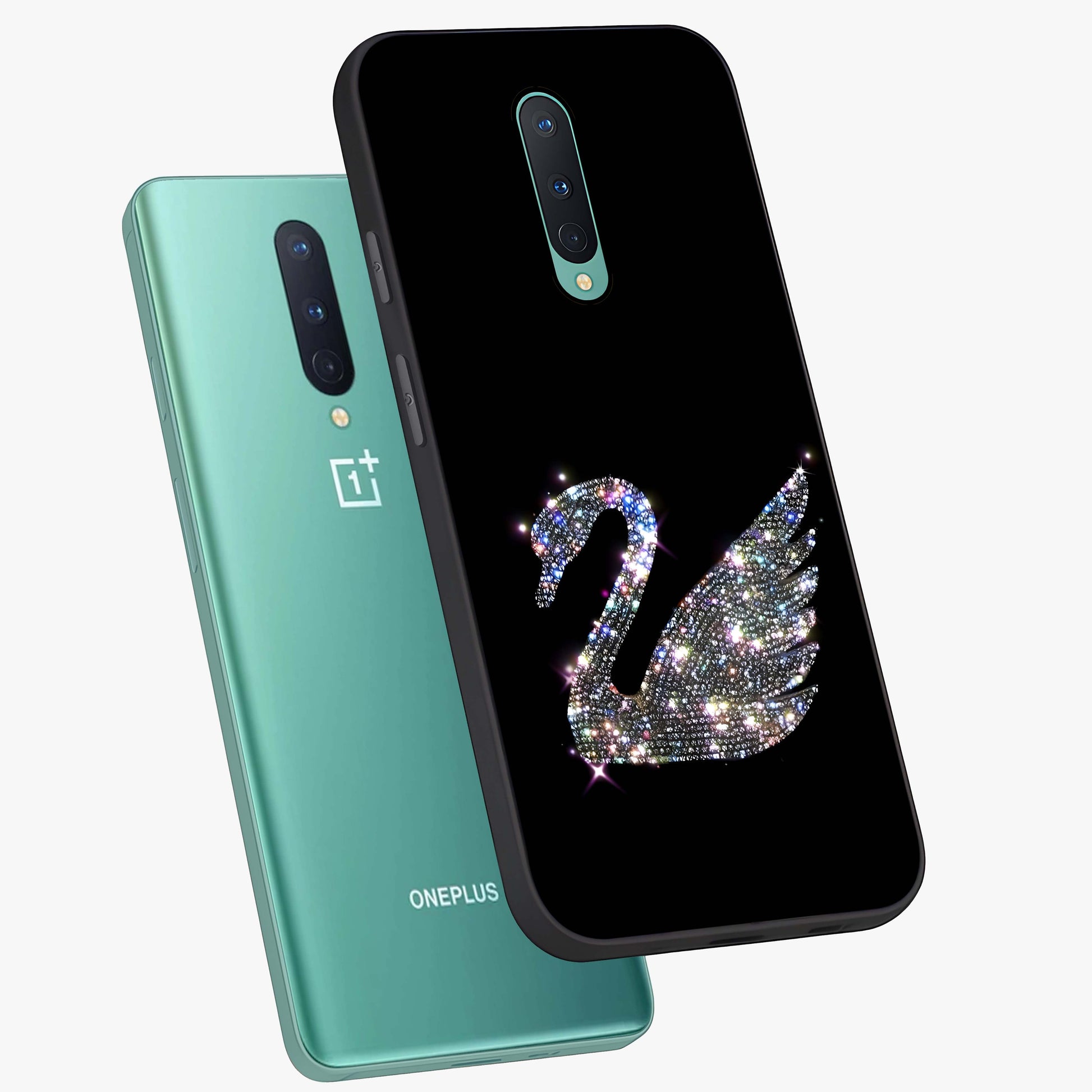 Starlit Swan Grace Glass Case displayed in angled mockup highlighting elegant swan illustration with dreamy celestial aesthetic.