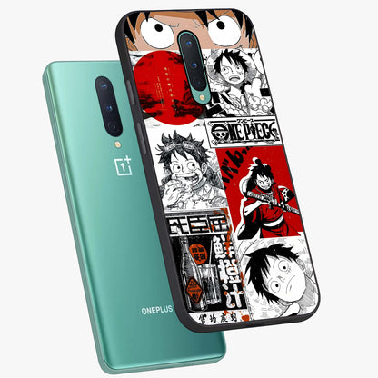 Strawhat Chaos Panels Glass Case displayed in angled mockup highlighting vibrant anime collage design with action aesthetic.