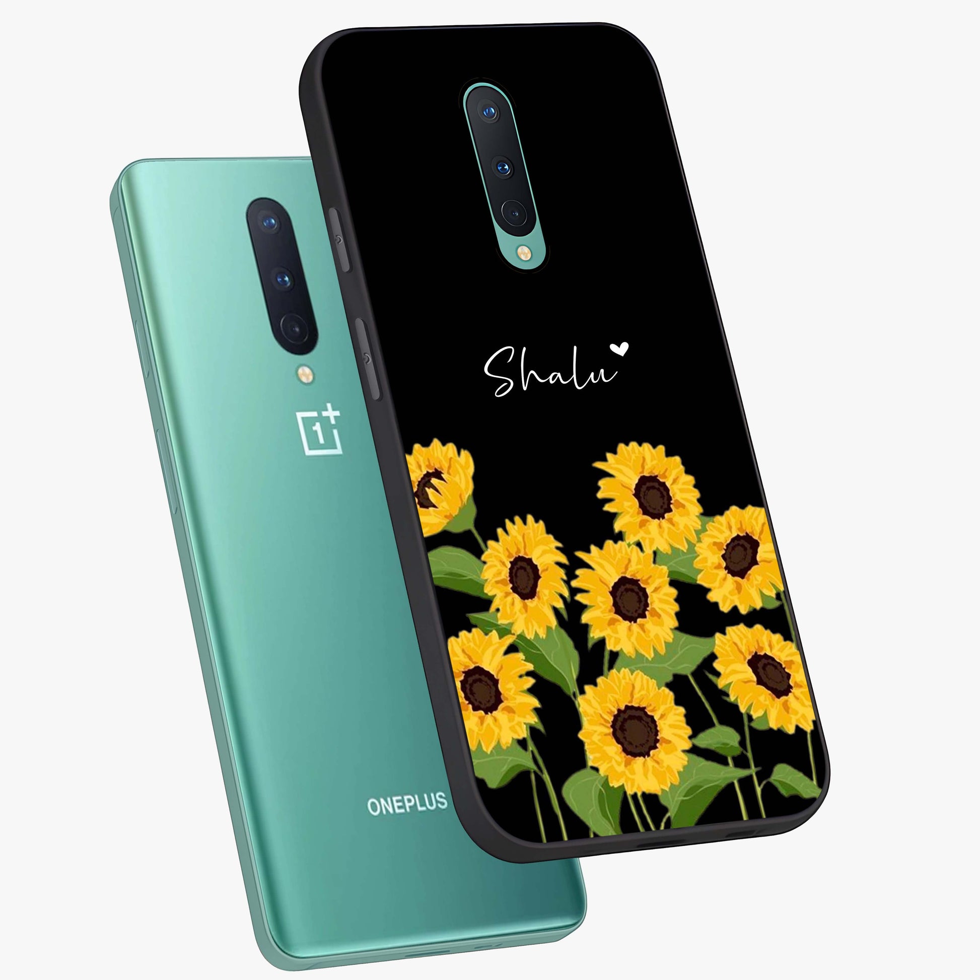 Sunflower Chic Mood Custom Name Glass Case displayed in angled mockup highlighting vibrant sunflower design with custom name feature.