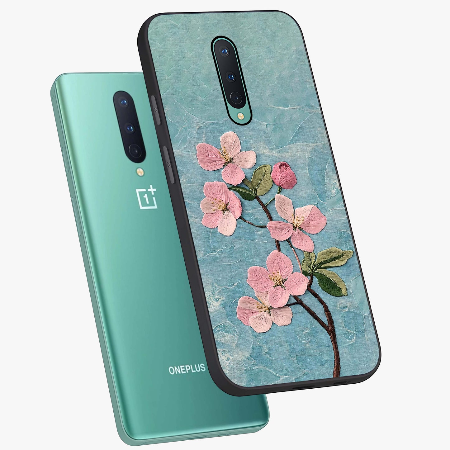 Threaded Blossom Breeze Glass Case displayed in angled mockup highlighting elegant floral design with soft aesthetic style.