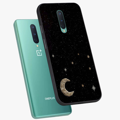 Twinkle Star With Half Moon Glass Case displayed in angled mockup highlighting celestial moon and star design with magical aesthetic.