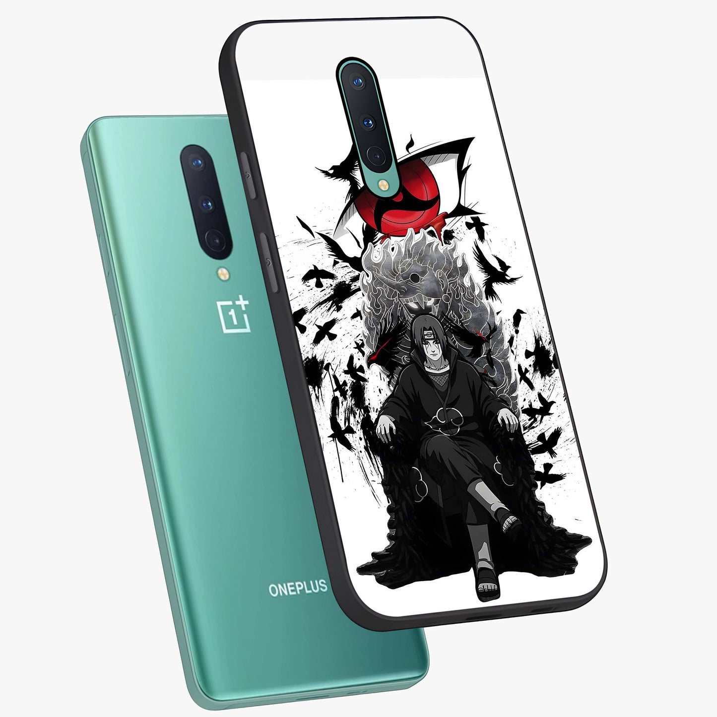 Uchiha Shadow Throne Glass Case displayed in angled mockup highlighting glowing aquatic design with celestial aesthetic.