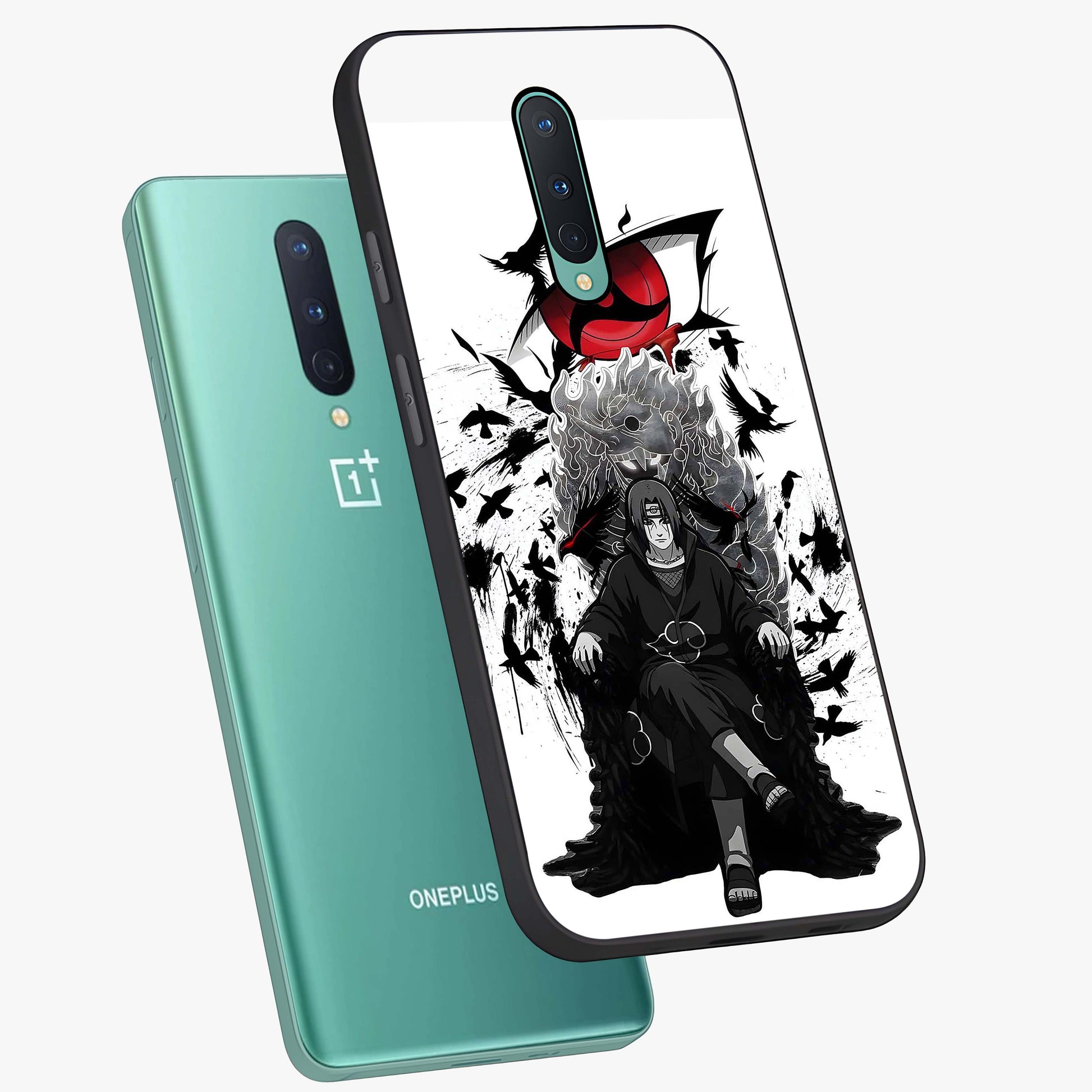Uchiha Shadow Throne Glass Case displayed in angled mockup highlighting glowing aquatic design with celestial aesthetic.