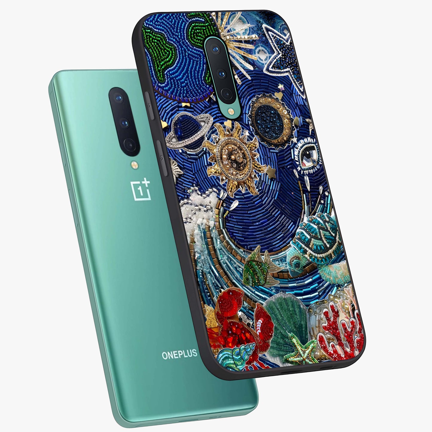 Universe Underwater Spark Glass Case displayed in angled mockup highlighting glowing aquatic design with celestial aesthetic.