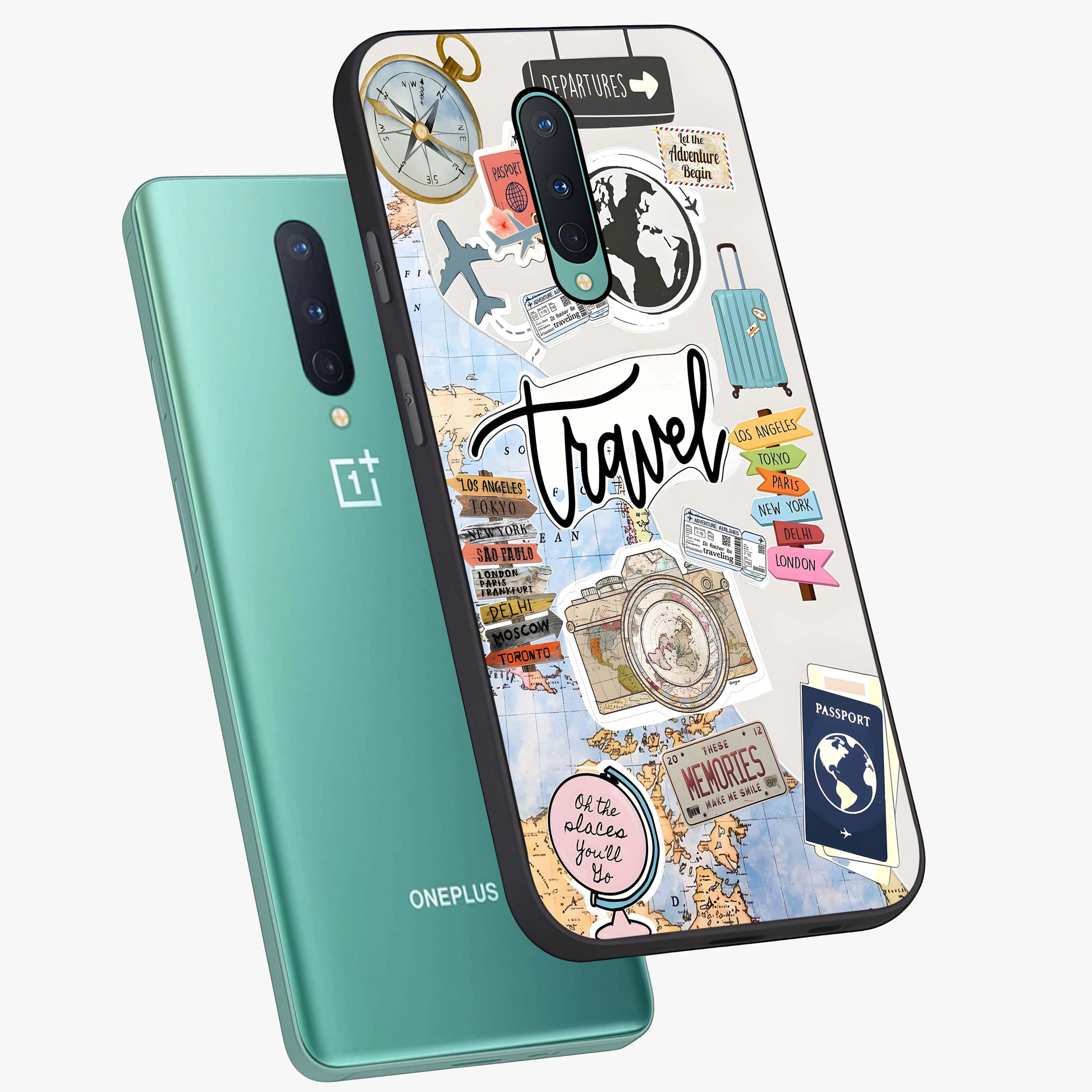 Wanderlust Journal Glass Case displayed in angled mockup highlighting adventure themed design with aesthetic travel vibe.