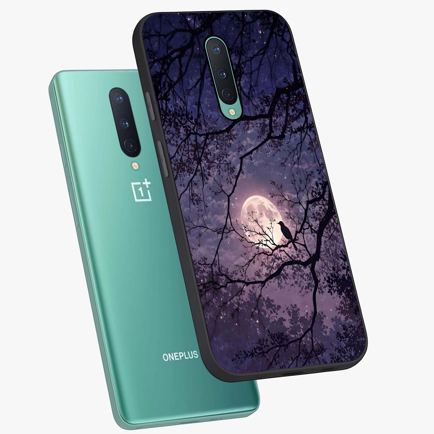 Whispering Moon Silence Glass Case displayed in angled mockup highlighting calm lunar design with dreamy night aesthetic.