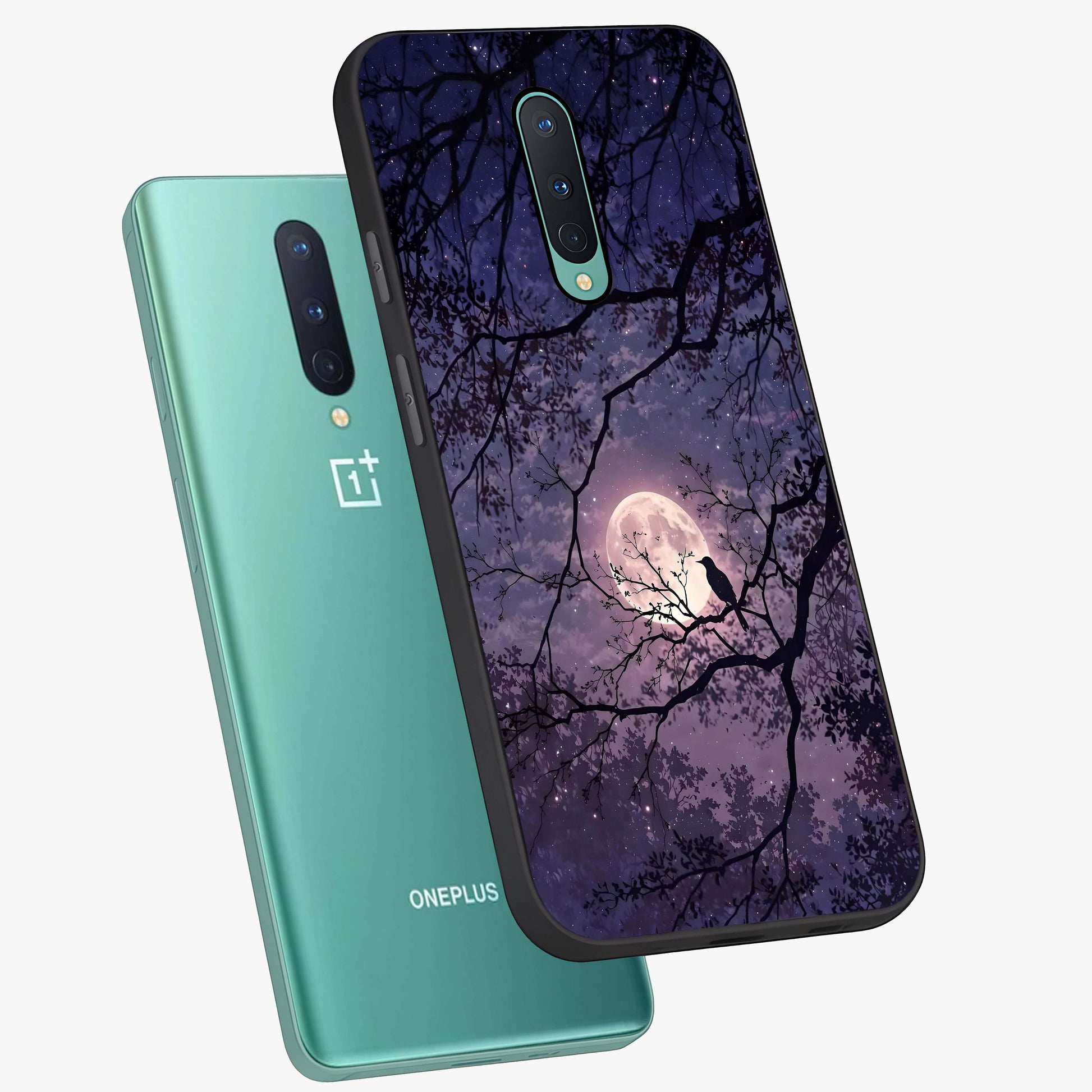 Whispering Moon Silence Glass Case displayed in angled mockup highlighting calm lunar design with dreamy night aesthetic.