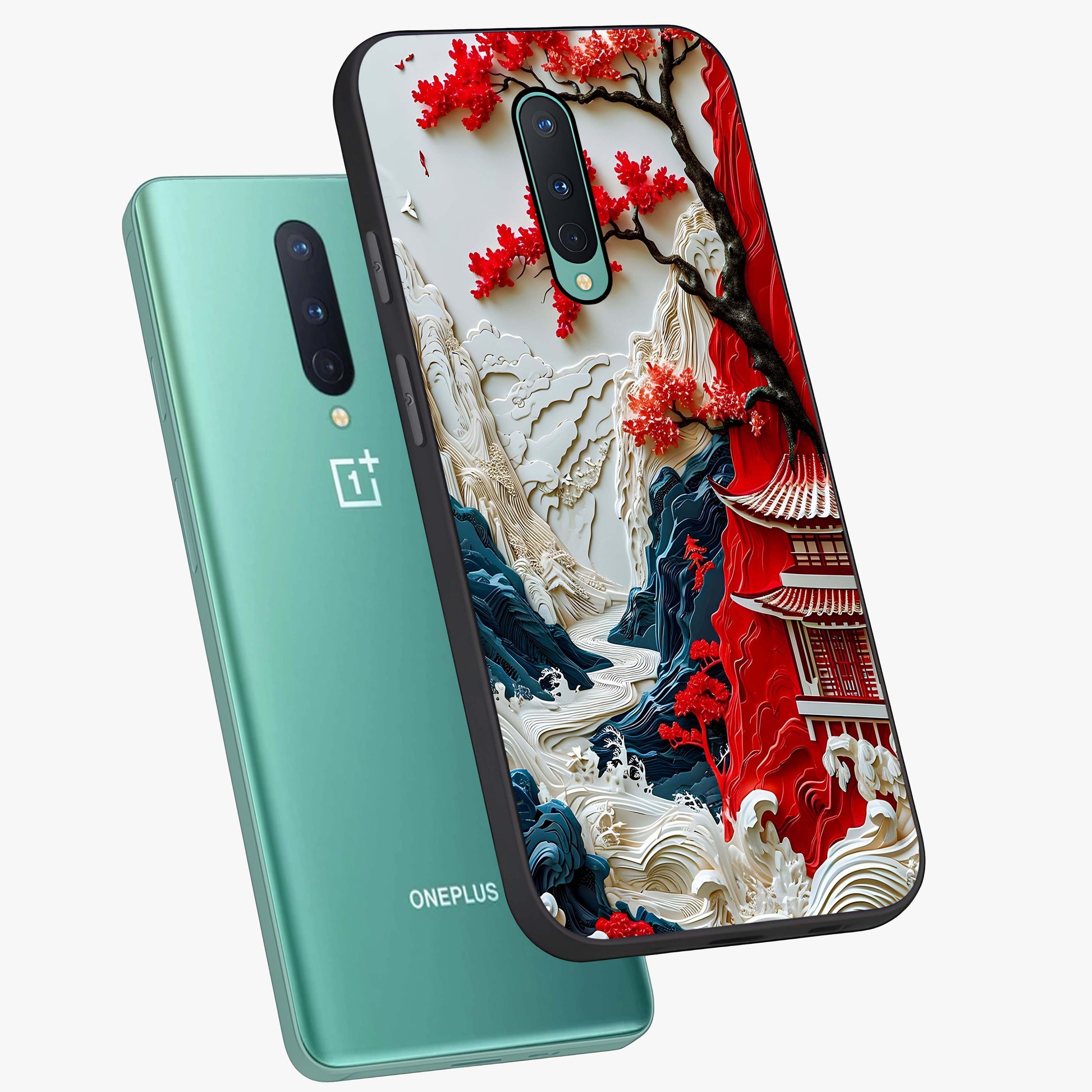 Whispers Of Sakura Waves Glass Case displayed in angled mockup highlighting flowing sakura design with soft floral aesthetic.