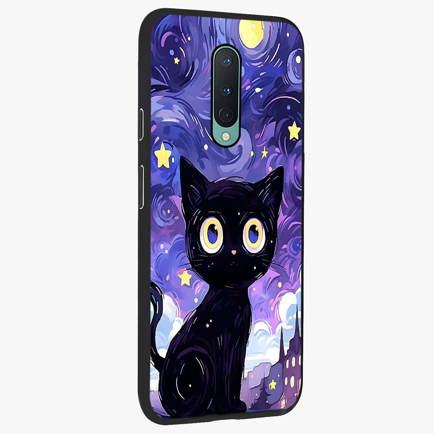 Abstract Cat Art Glass Case upright view showcasing creative feline illustration and aesthetic artistic style.