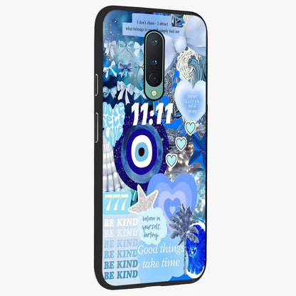 Aesthetic Be Kind Eye Glass Case upright view showcasing stylish eye illustration with positive message theme.