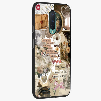 Aesthetic Brown Vintage Collage Glass Case upright view showcasing nostalgic retro artwork with stylish vintage theme.