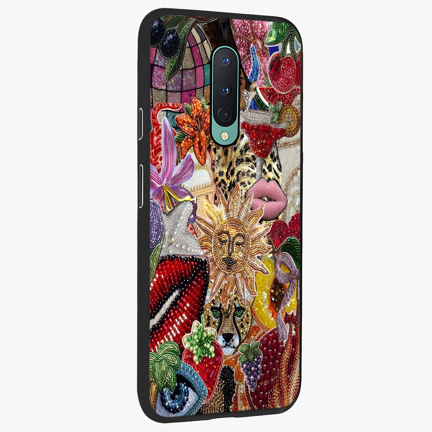 Beaded Fashion Jungle Glass Case upright view showcasing tropical jungle aesthetic with decorative bead elements.
