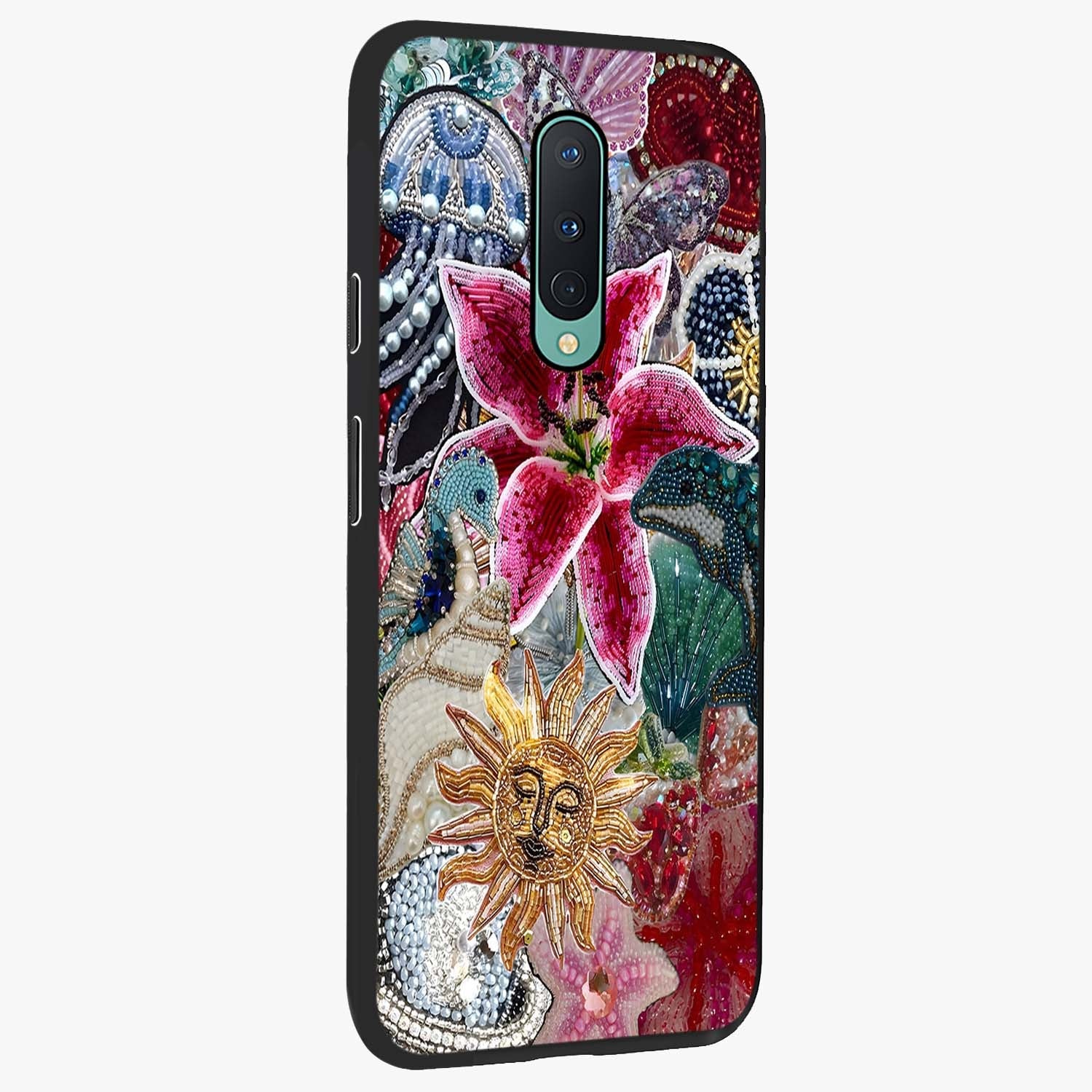 Beaded Garden Fantasy Glass Case upright view showcasing whimsical garden aesthetic with artistic bead details.