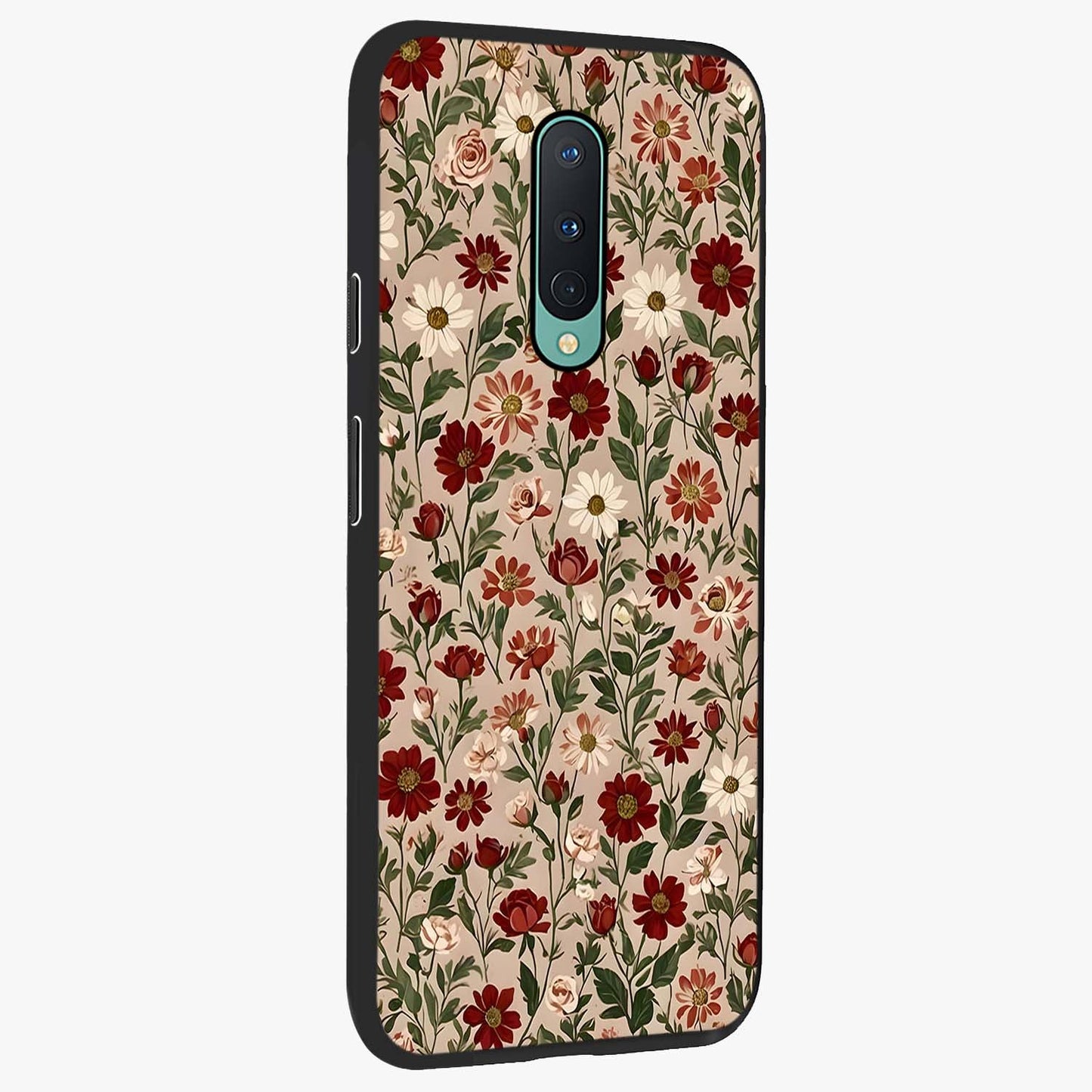 Biege Flower With Leaf Glass Case upright view showcasing delicate beige flower illustration with clean botanical style.
