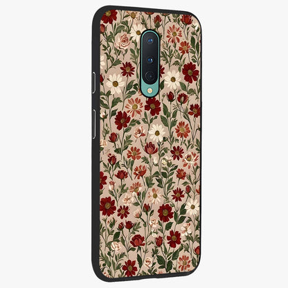 Biege Flower With Leaf Glass Case upright view showcasing delicate beige flower illustration with clean botanical style.