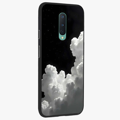 Black Background With White Cloud Glass Case upright view showcasing calm cloud aesthetic with modern minimal style.