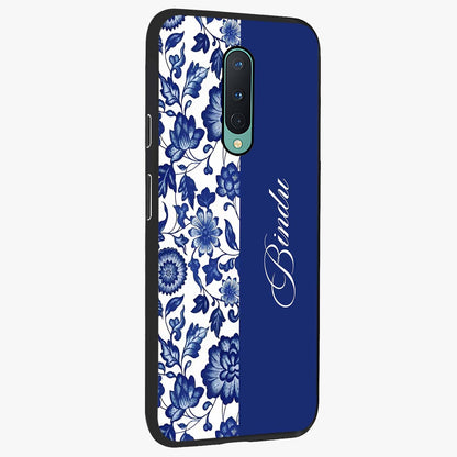 Blue Vintage Floral Pattern Glass Case upright view showcasing delicate blush floral texture with modern minimal style.