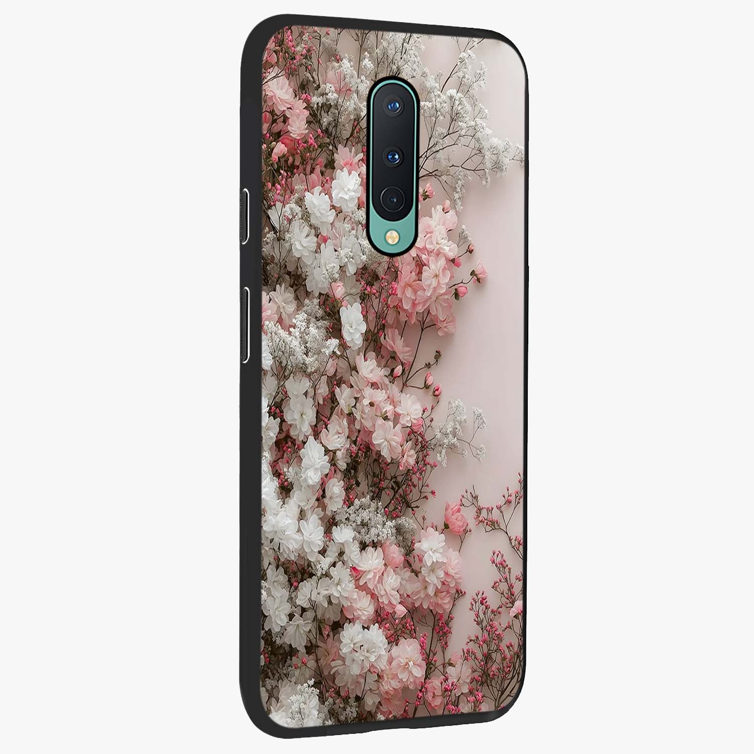 Blush Blossom Cloud Glass Case upright view showcasing calm floral cloud artwork with gentle dreamy theme.