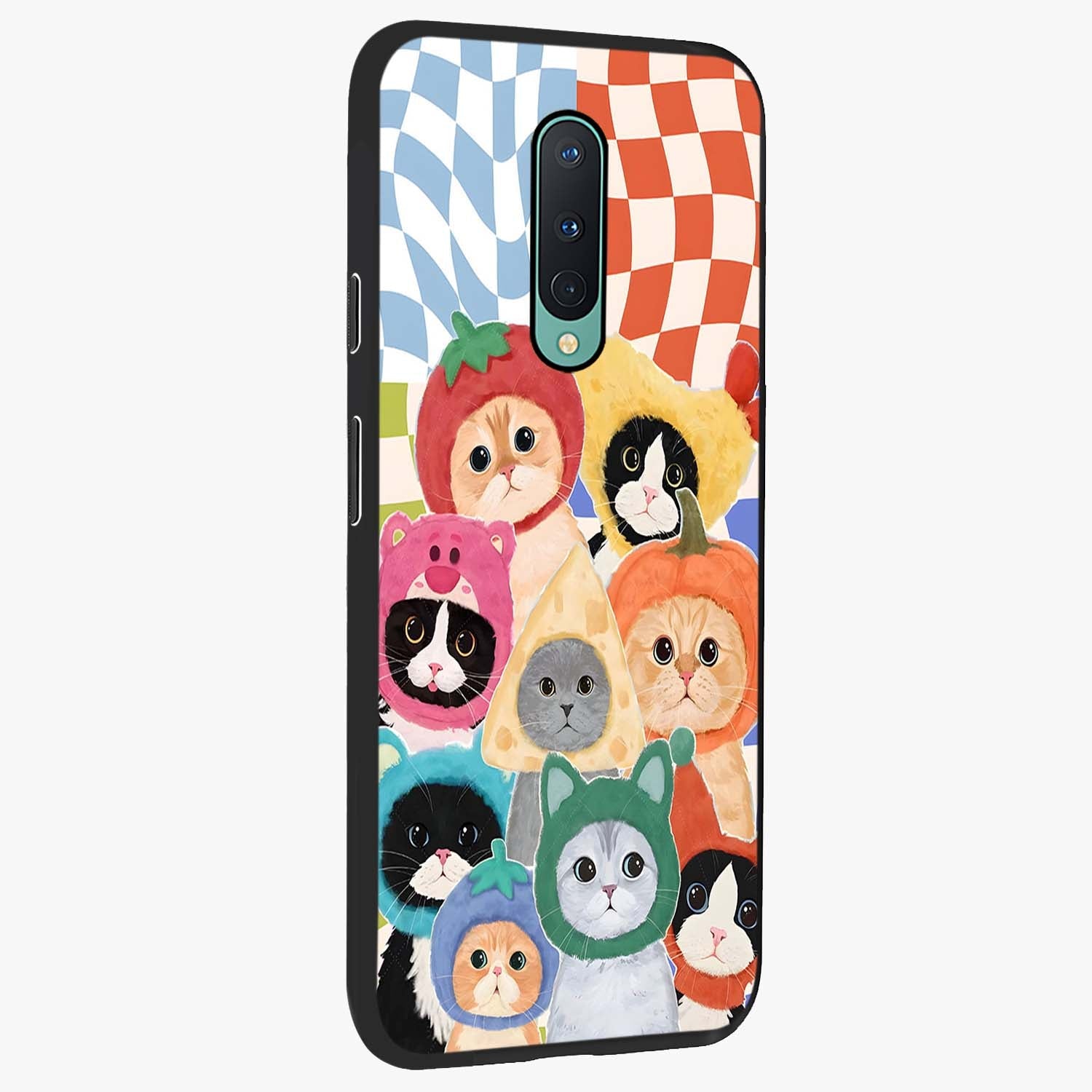 Cats in Fruits Glass Case upright view showcasing charming cat artwork with fun fruity theme.