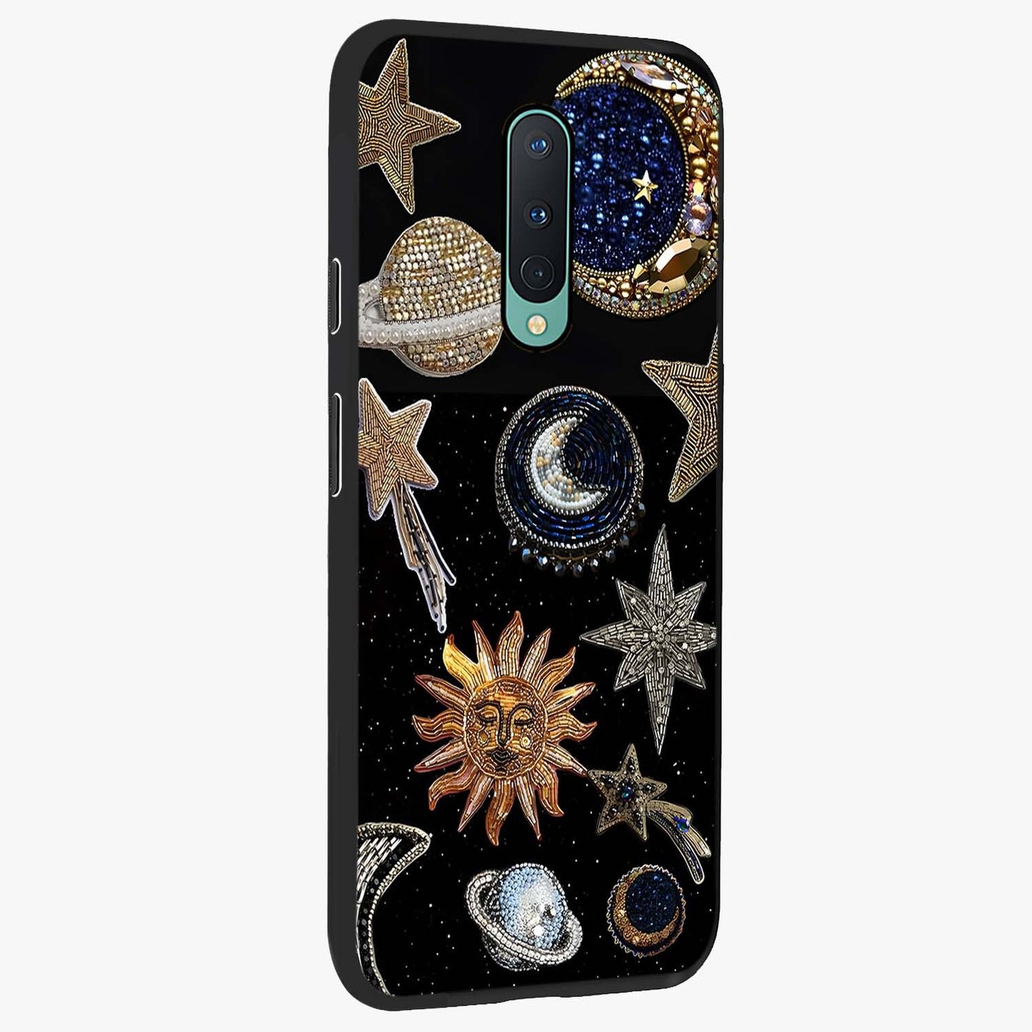 Celestial Gem Constellations Glass Case upright view showcasing cosmic constellation artwork with celestial aesthetic style.