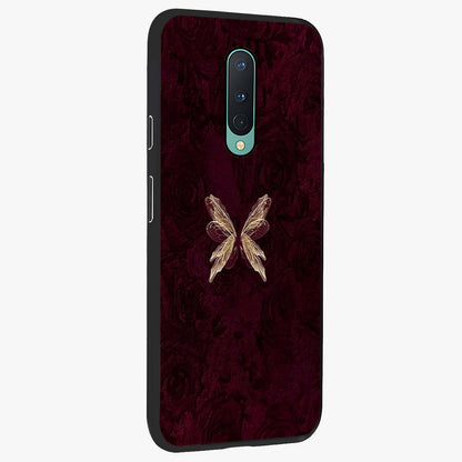 Crimson Fade Butterfly Glass Case upright view showcasing graceful butterfly artwork with soft crimson fade effect.