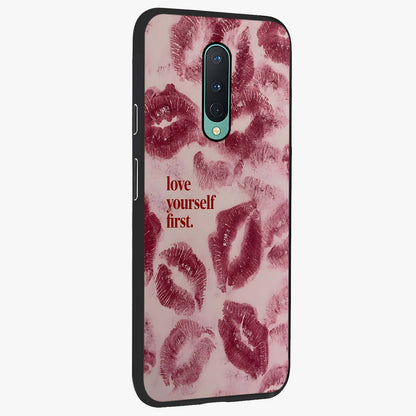 Crimson Kiss Love Glass Case upright view showcasing expressive romantic artwork with deep crimson theme.